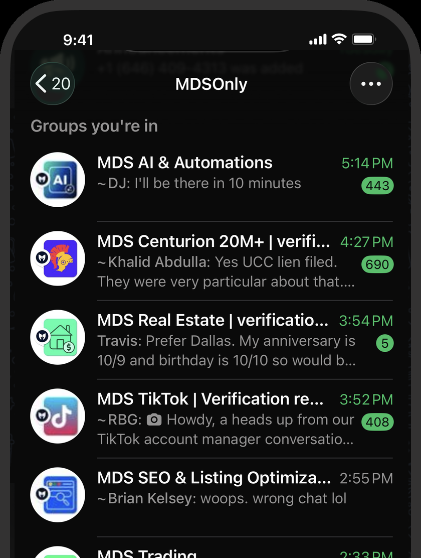 The MDS group chats with hundreds of unread messages each