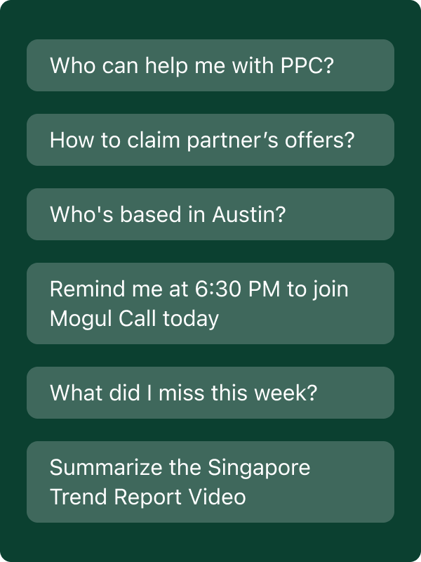 Example questions members ask Millie